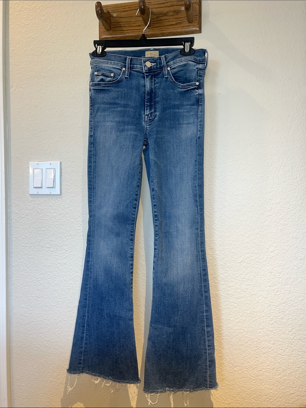 MOTHER Medium Blue Mid-Rise Flare Jeans